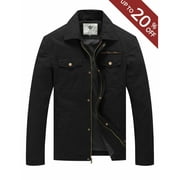 WenVen Men's Spring Jacket Lightweight Long Sleeve Work Coat Black L